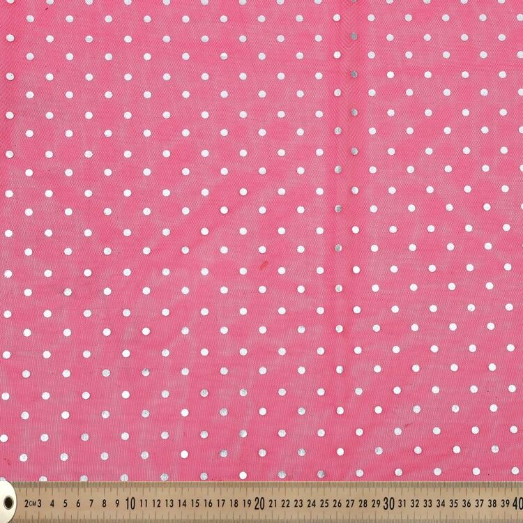 Foil Spot Printed 145 cm Tulle Fabric Pink Silver 145 cm