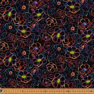 Timeless Treasures Rainbow Bright Rose Lines Printed 112 cm Cotton Fabric Black & Multicoloured 112 cm