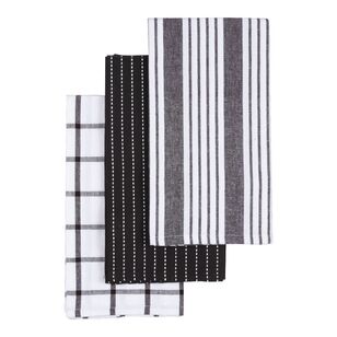 Culinary Co Stripe Tea Towel 3 Pack Black 50 x 70 cm