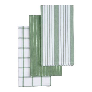 Culinary Co Stripe Tea Towel 3 Pack Sage 50 x 70 cm