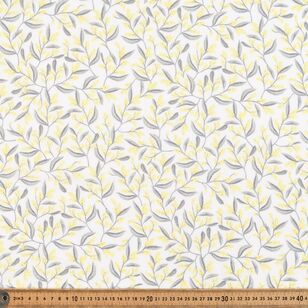 Yellow Wattle Flower Printed 138 cm Organic Cotton Muslin Fabric White 138 cm