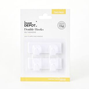 Frame Depot Self-Stick White Double Hooks With 2 Hangers 2 Pack White