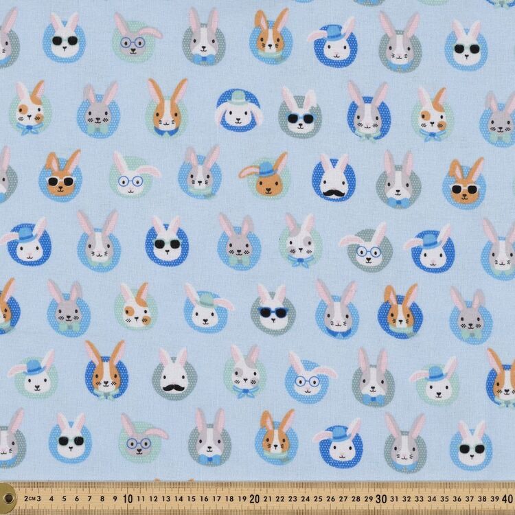 Funky Bunny 112 cm Cotton Flannelette Blue