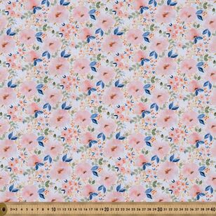 Sweet Blooms Printed 112 cm Cotton Fabric White 112 cm