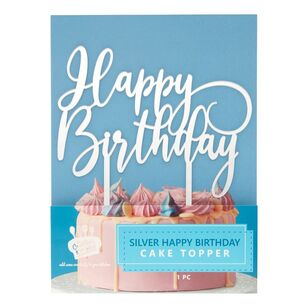 Creative Kitchen Large Happy Birthday Cake Topper Silver
