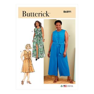 Butterick Sewing Pattern B6891 Women's Dress, Jumpsuit & Sash White