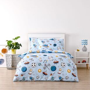 Ombre Blu Space Dinosaur Quilt Cover Set Blue