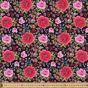 Lead Light Roses 112 cm Cotton Fabric Black 112 cm