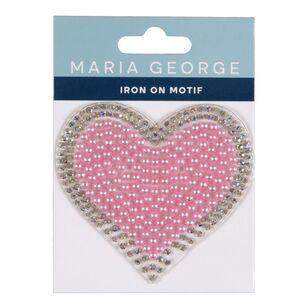 Maria George Beaded Heart Iron On Motif Pink