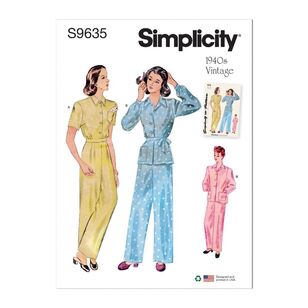 Simplicity Sewing Pattern S9635 Misses' Vintage Lounge Top and Pants White