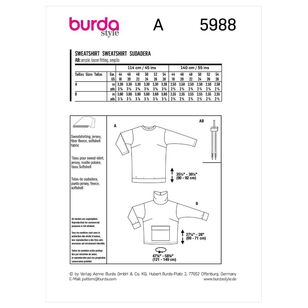 Burda Sewing Pattern B5988 Women's Sweatshirt White 18-28 (44-54)