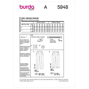Burda Sewing Pattern B5946 Women's Pants White 18-28 (44-54)