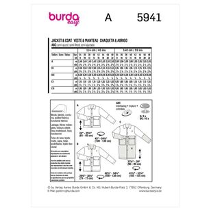 Burda Sewing Pattern B5941 Women's Jacket and Coat White 8-22 (34-48)