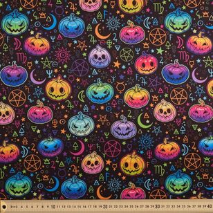 Halloween Neon Pumpkin 148 cm Printed Satin Fabric Black 148 cm