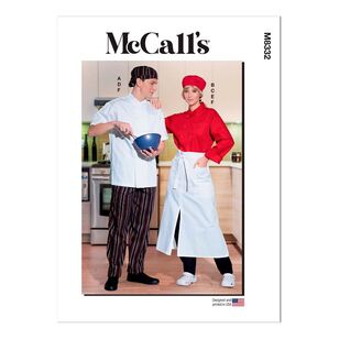 McCall's Sewing Pattern M8332 Misses' and Men's Chef Jacket, Pants, Apron, and Cap White Small - XX Large