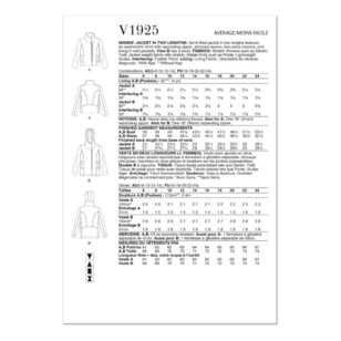 Vogue Sewing Pattern V1925 Misses' Jacket in Two Lengths White