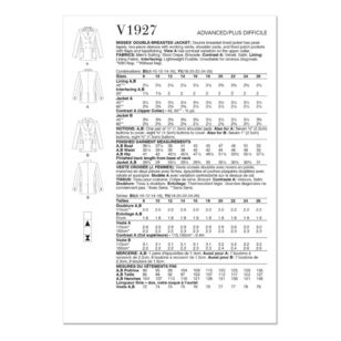 Vogue Sewing Pattern V1927 Misses' Double-Breasted Jacket White