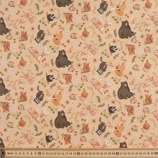 Cosy Forest Animals 112 cm Cotton Fabric Tan 112 cm