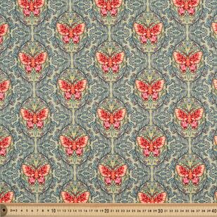 Folk Flora Butterfly Wallpaper 112 cm Cotton Fabric Teal 112 cm