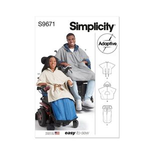 Simplicity Sewing Pattern S9671 Unisex Poncho with Detachable and Wheelchair Blanket White Small - Large