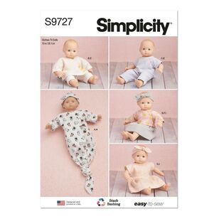 Simplicity Sewing Pattern S9727 15" Baby Doll Clothes, Hat and Headband White One Size