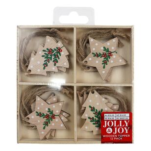 Jolly & Joy Wooden Christmas Gift Topper 12-pack Natural 5 cm