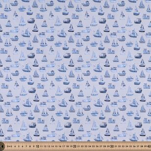 Little Boats 112 cm Organic Cotton Poplin Fabric Denim 112 cm