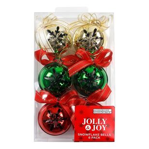 Jolly & Joy Christmas Snowflake Bells Decoration 6-pack Multicoloured L