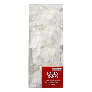 Jolly & Joy White Snow Leaf Teardrop Christmas Tree Decoration 4-pack White