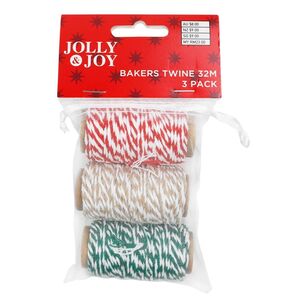 Jolly & Joy Bakers Christmas Twine 3-pack Red, Natural & Green 32 m