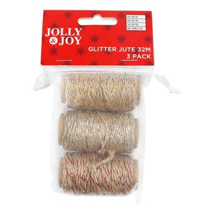 Jolly & Joy Christmas Glitter Jute 3-pack Gold, Silver & Red 32 m