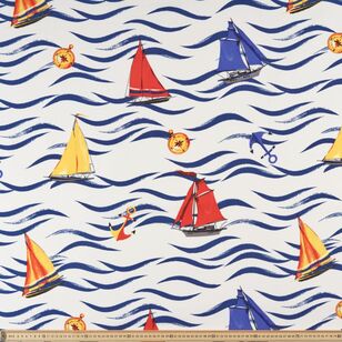 Yacht Race 150 cm Weatherproof Canvas Fabric White & Navy 150 cm