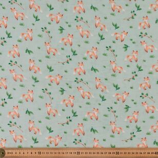 Fox Printed 140 cm Organic Cotton Muslin Fabric Green