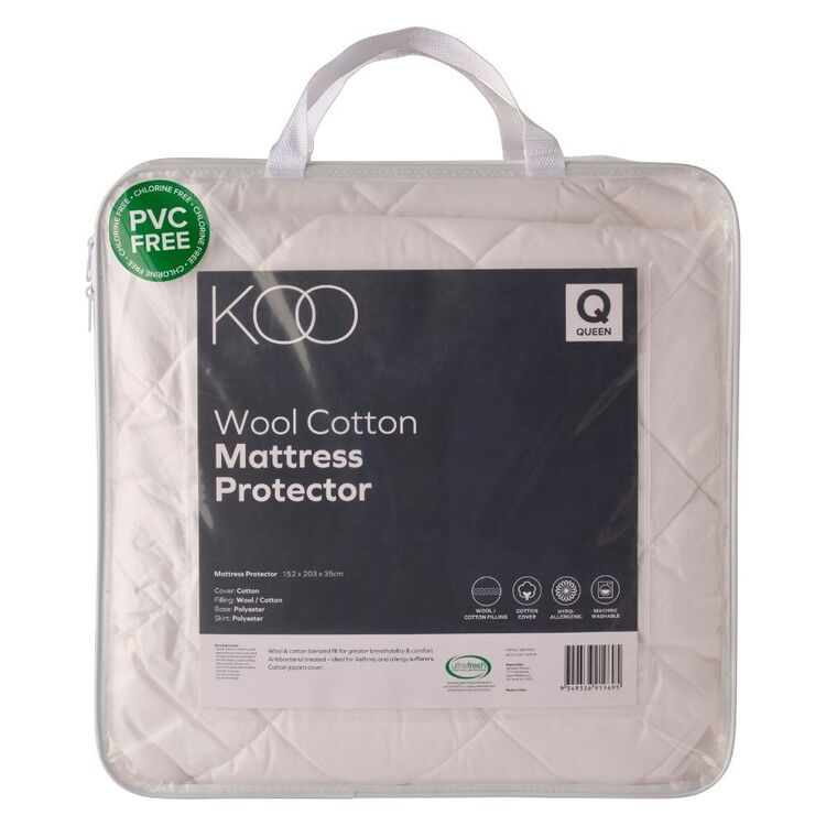 KOO Wool Cotton Mattress Protector White Queen