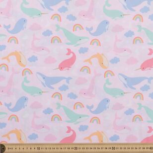 Traveller Rainbow Whales 112 cm Cotton Fabric Pink 112 cm