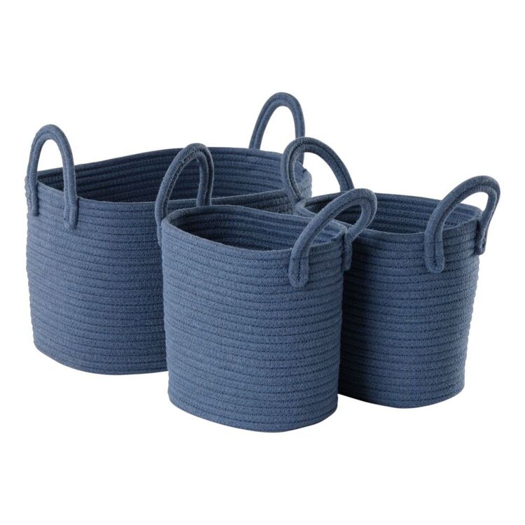 Living Space Cotton Rope Baskets Set Of 3 Navy