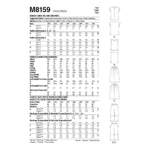 McCall's Sewing Pattern M8159 Women's Side Slit Shirt, Top, Skirt & Pants White