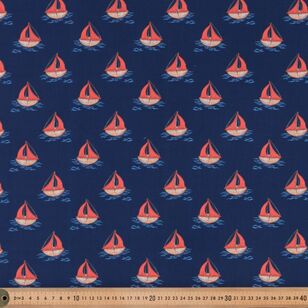 Mix N Match Sail Boats 112 cm Poly Cotton Poplin Fabric Navy 112 cm