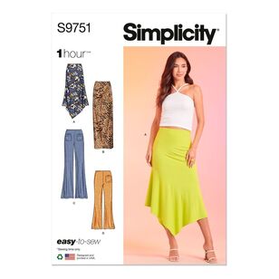 Simplicity Pattern S9751 Misses' Knit Skirts and Pants White