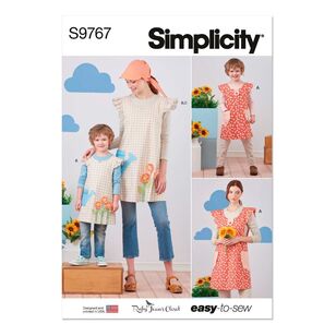 Simplicity Pattern S9767 Children's and Misses' Wrap Around Apron and Scarf Hat White S - L / S - L
