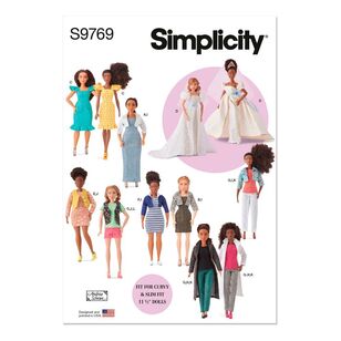 Simplicity Pattern S9769 Fashion Clothes for Regular and Curvy size dolls White All Sizes
