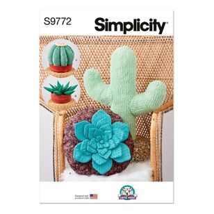 Simplicity Pattern S9772 Decorative Succulent and Cactus Plush Pillows White One Size