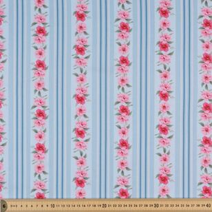 Vintage Bouquet Stripe 112 cm Cotton Fabric Blue 112 cm