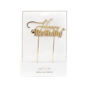 Cake & Candle Happy Birthday Metal Cake Topper Gold