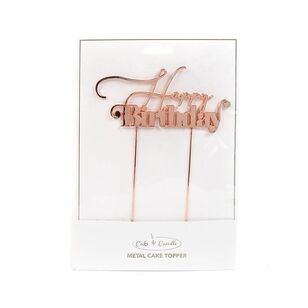 Cake & Candle Happy Birthday Metal Cake Topper Rose Gold