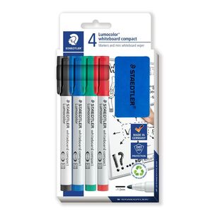 Staedtler Lumocol Whiteboard Markers & Wiper Multicoloured