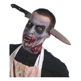 Zombie Kitchen Knife Through Head Accessory Multicoloured