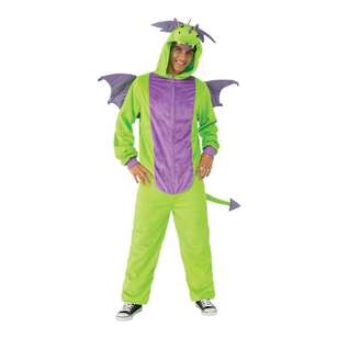 Green Dragon Furry Onesie Adult Costume Green & Purple Large - X Large