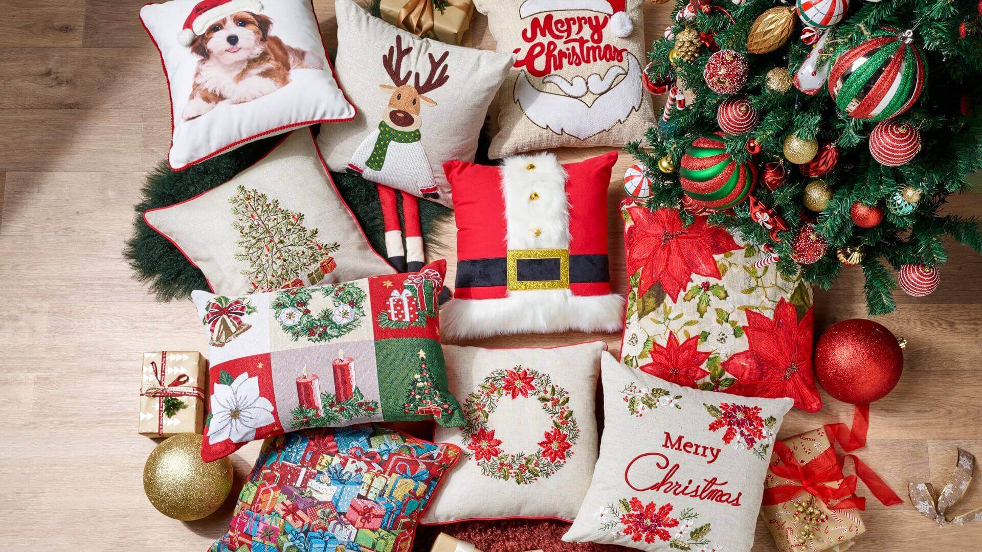 Assorted cushions with Christmas themed designs