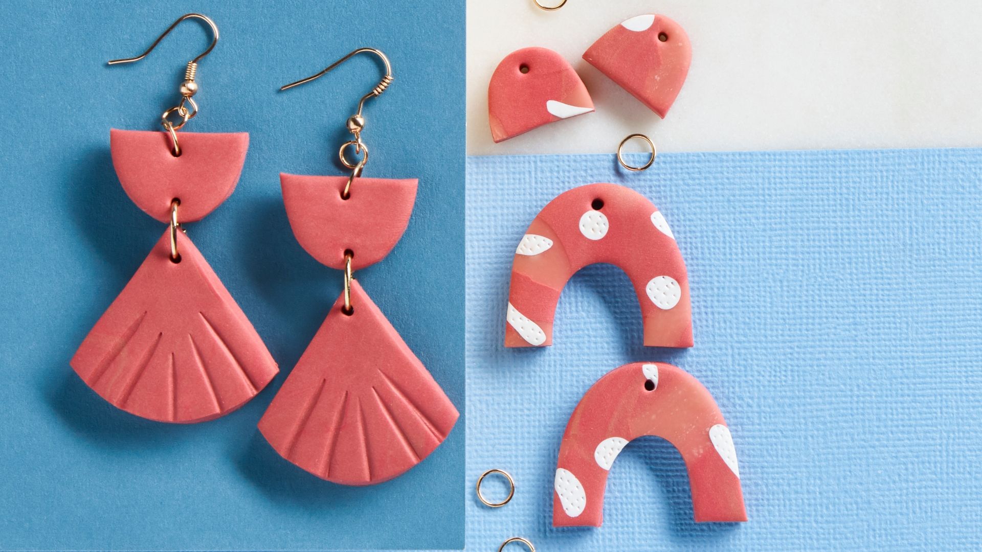 Coral polymer clay geometric earrings